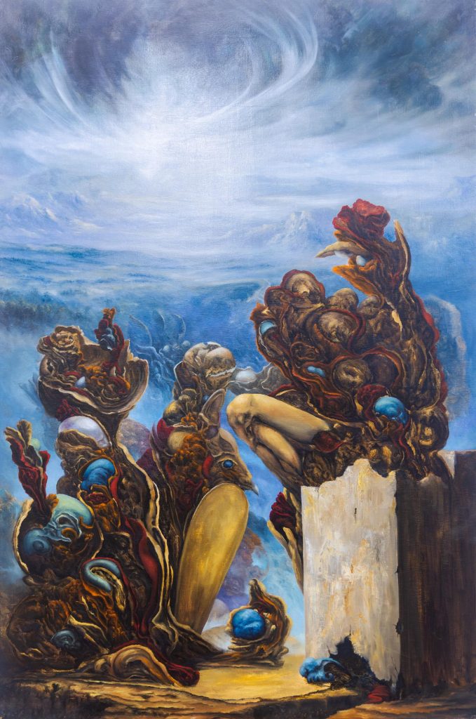 “Relinquere ut Crescat (To Let Go So It May Grow” 
Ulje na platnu, 120x80 cm, Belgrade Legacy Ball, 2026.
Gest davanja postaje čin stvaranja. Dok se deo
sebe oslobađa, nove forme počinju da rastu,
poput semena posađenog u nepoznato. Ono što
ostaje ne nestaje, već se preobražava, otvarajući
nove horizonte. Kroz ovaj tihi ciklus, davanje
postaje generativna sila, gde odricanje
omogućava nastajanje, obnovu i kontinuitet.
Matheo Delalle